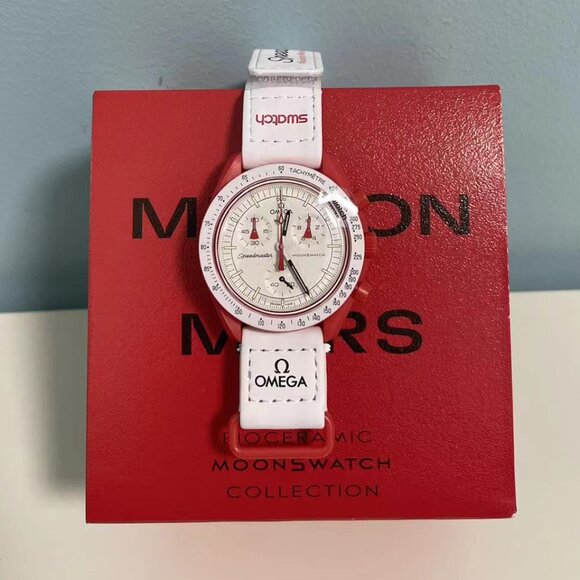 Swatch Red and White Speedmaster Watch - Picture 1 of 6